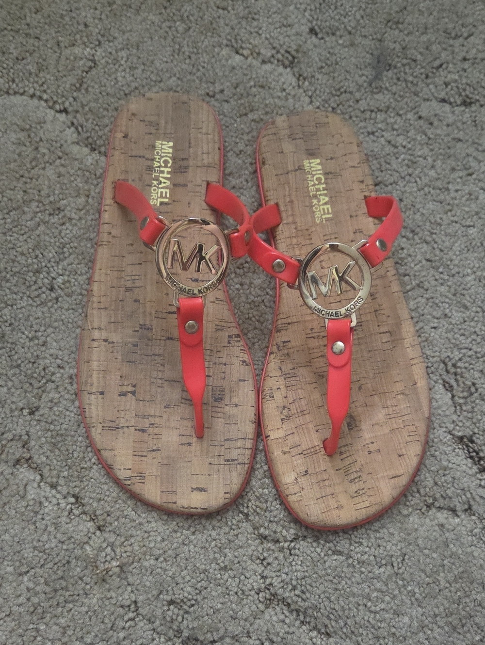 Michael Kors Red Logo Cork Thong Sandals